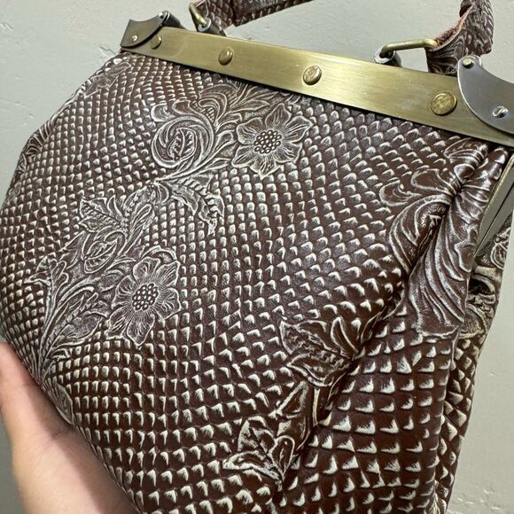 Unique, One of Kind! Handmade Embossed Cowhide Double Sides Push Lock Handbag - Picture 13 of 16